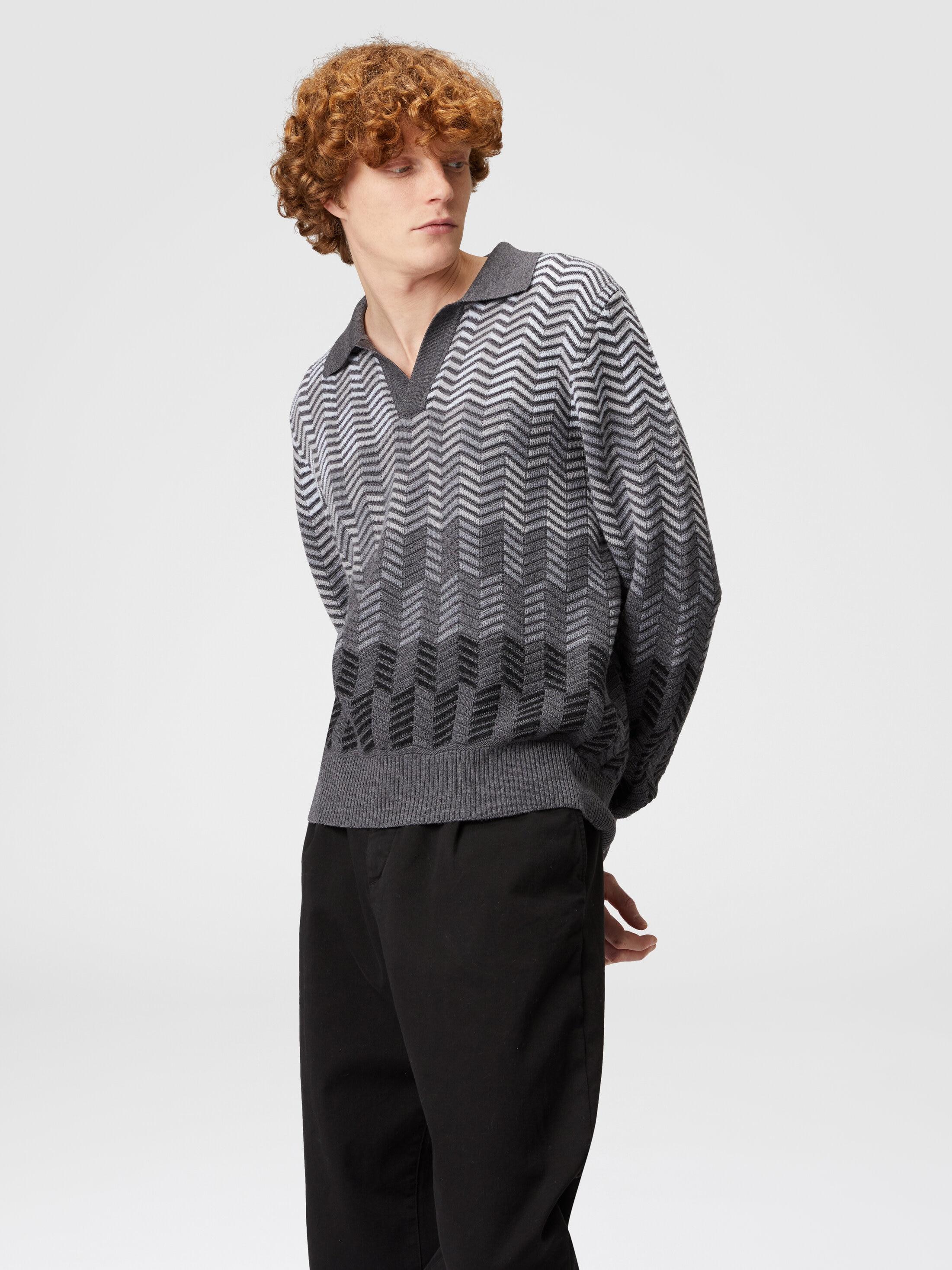 Long-sleeved polo shirt in zigzag virgin wool Product Image