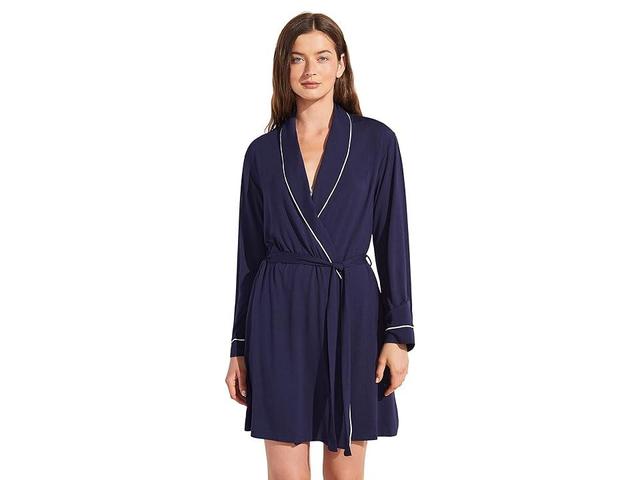 Eberjey Gisele - The Tuxedo Robe (Navy/Ivory) Women's Robe Product Image