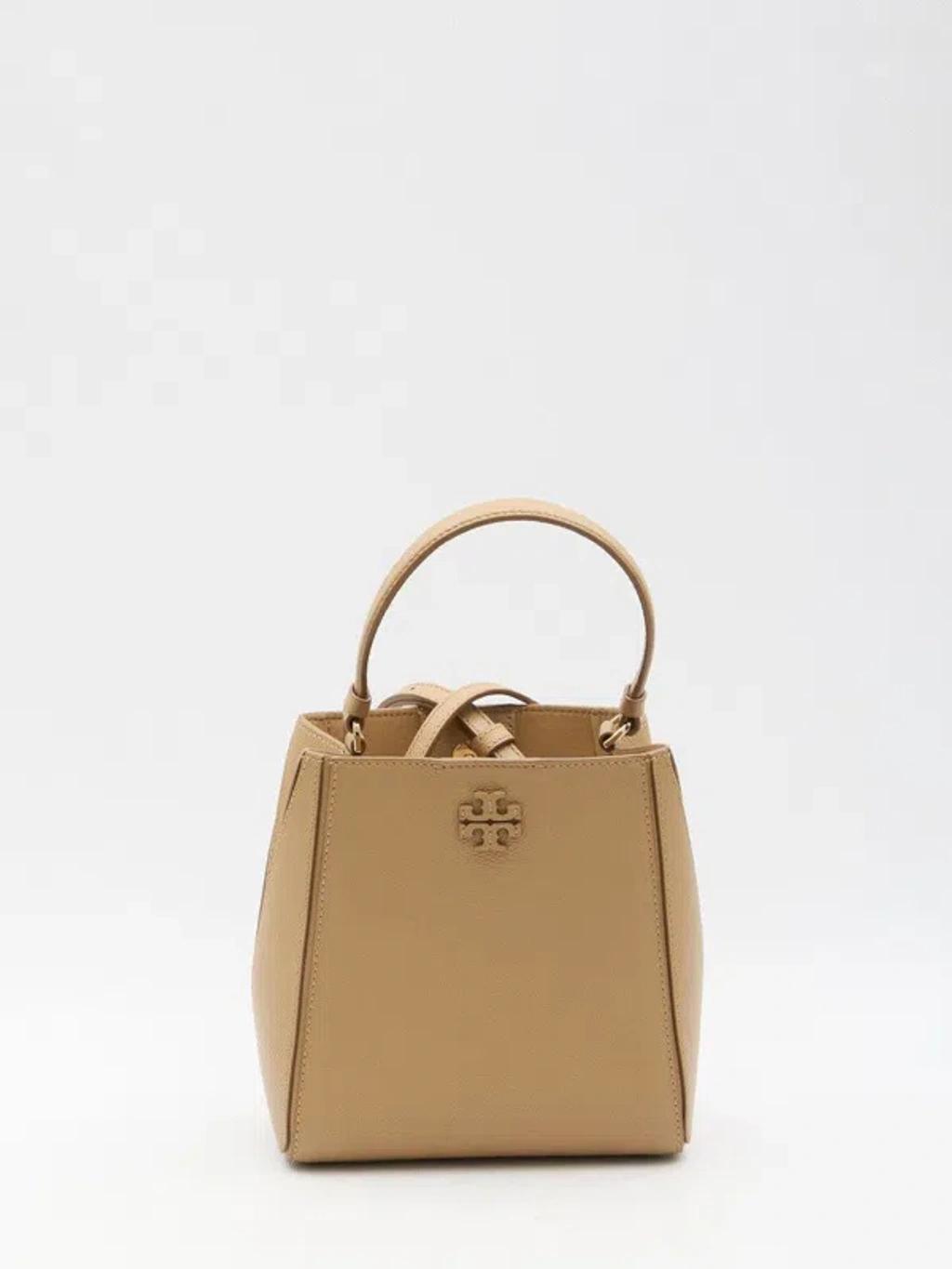 TORY BURCH Logo Patch Small Bucket Bag In Beige Product Image