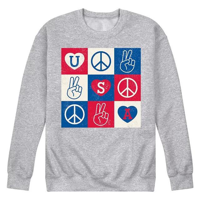 Mens USA Peace Grid Fleece Sweatshirt Grey Gray Product Image