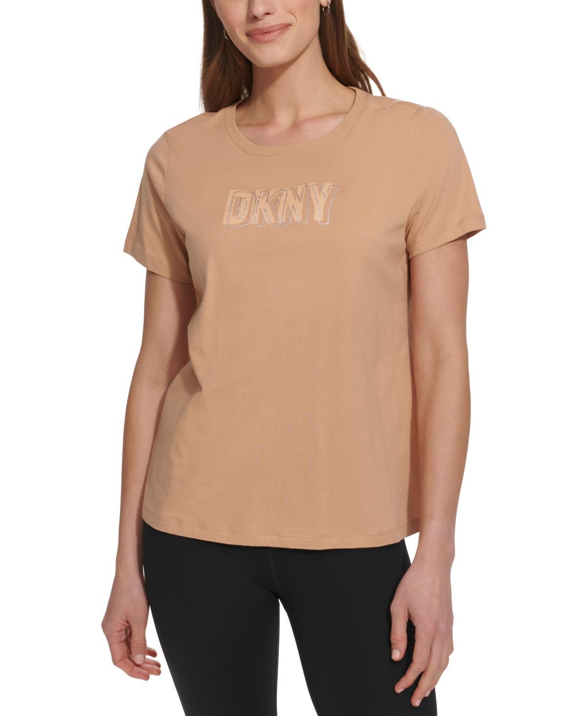 Dkny Sport Womens Cotton Embellished-Logo T-Shirt Product Image