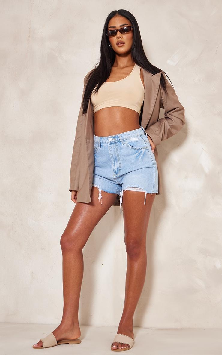 Tall Light Blue Wash Distressed Denim Shorts Product Image