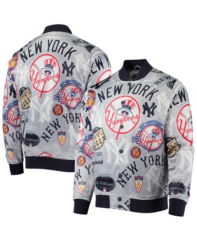 Mens Gray New York Yankees Allover Print Satin Full-Snap Jacket Product Image