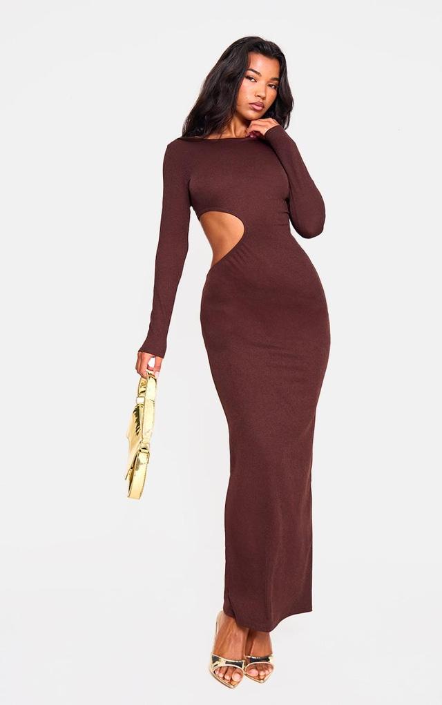 Chocolate  Long Sleeve Cut Out Maxi Dress Product Image