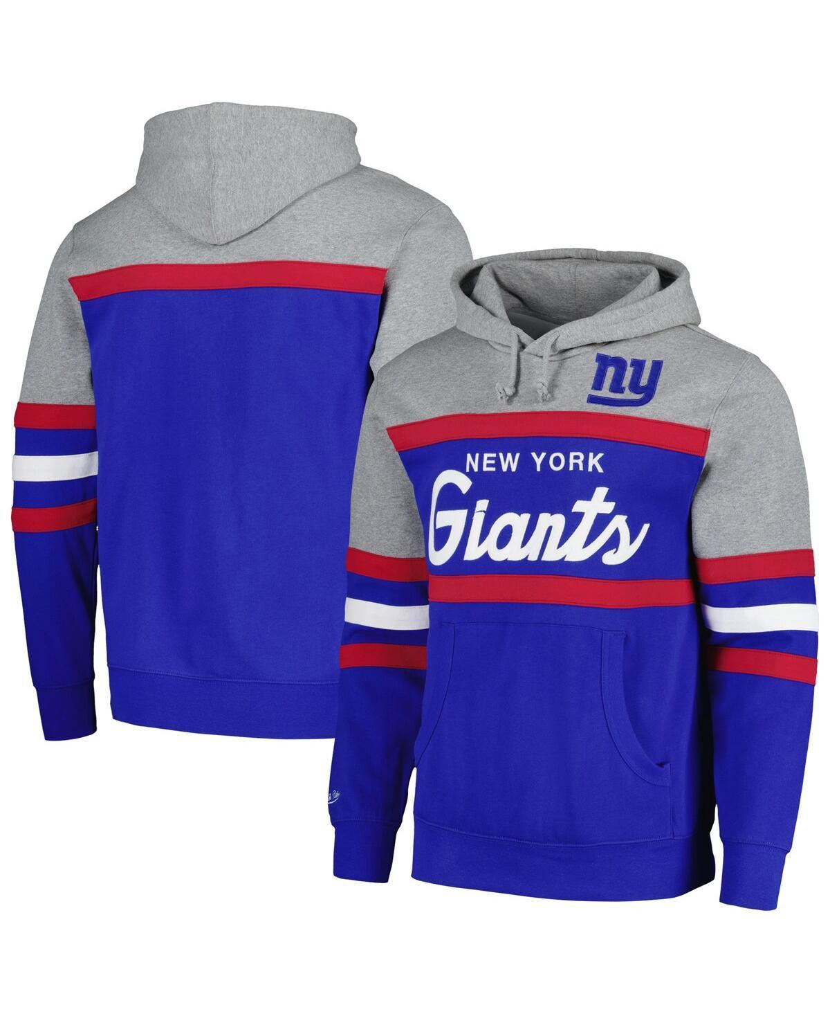 Mens Mitchell & Ness Heather Gray/Royal New York Giants Big & Tall Head Coach Pullover Hoodie Product Image