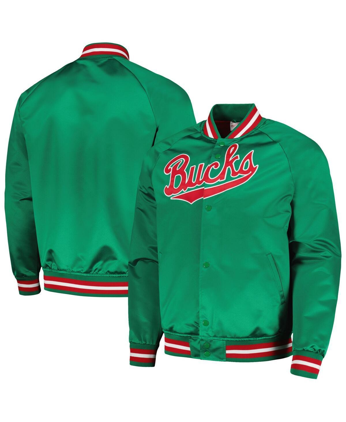 Mens Mitchell & Ness Green Milwaukee Bucks Hardwood Classics Throwback Wordmark Raglan Full-Snap Jacket Product Image