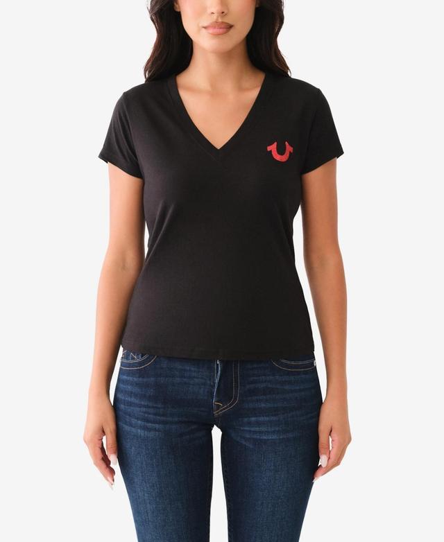 True Religion Womens Crystal Lips V Neck Tee Product Image