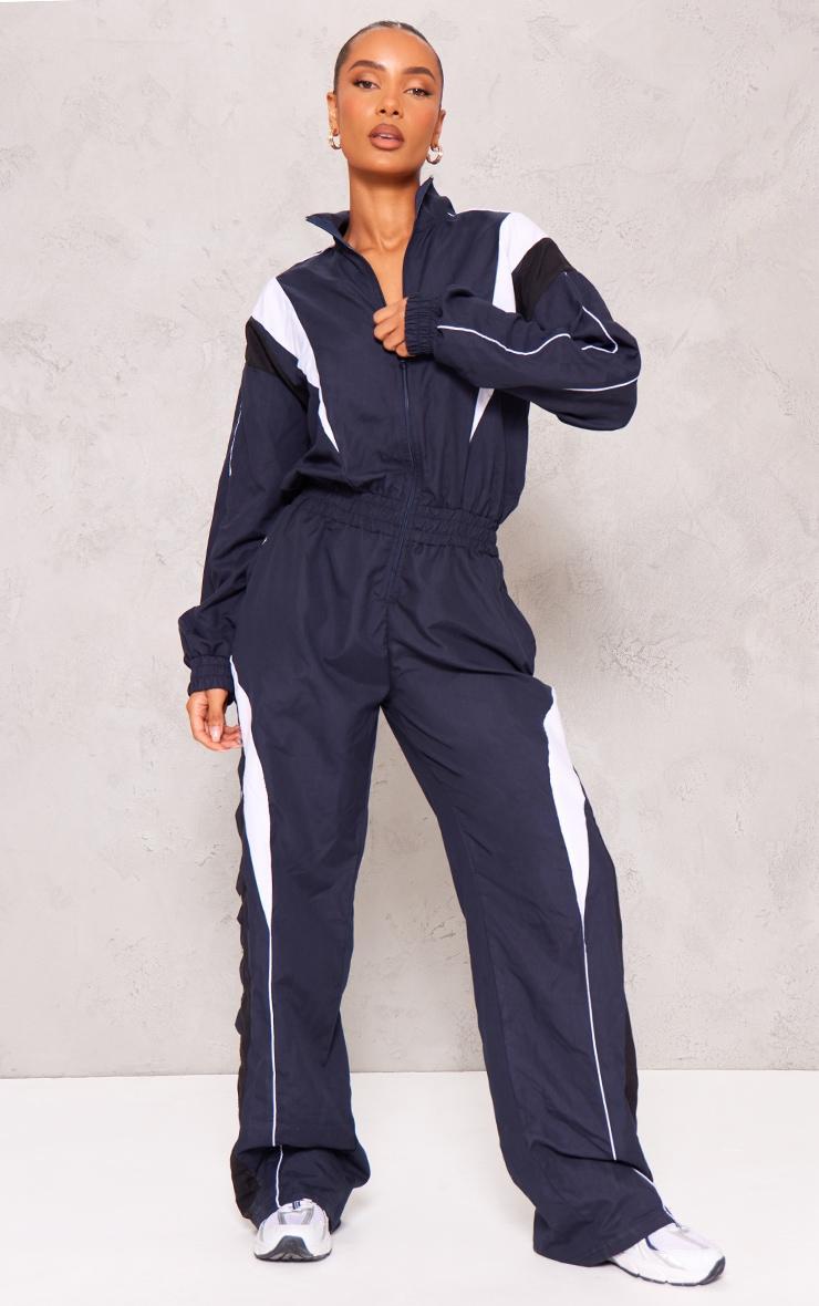 Blue Woven Contrast Popper Cuff Wide Leg Jumpsuit product image