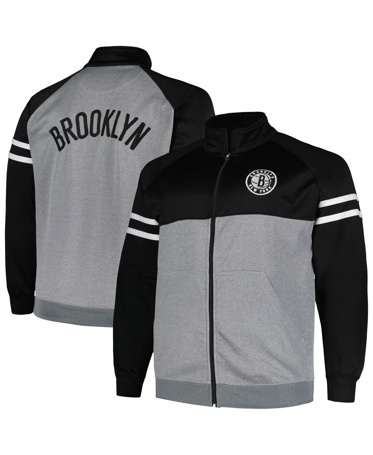 Mens Fanatics Black Brooklyn Nets Big and Tall Pieced Stripe Raglan Full-Zip Track Jacket - Black Product Image