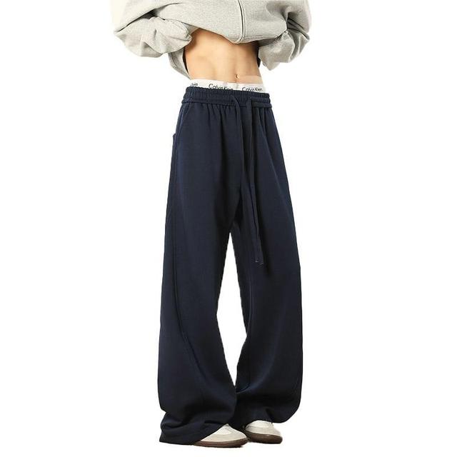 Drawstring Waist Plain Wide Leg Sweatpants Product Image