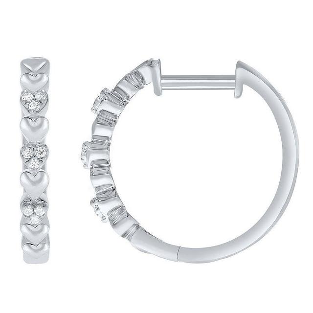 10k Gold 1/10 Carat T.W. Diamond Heart Hoop Earrings, Womens, 10k White Gold Product Image