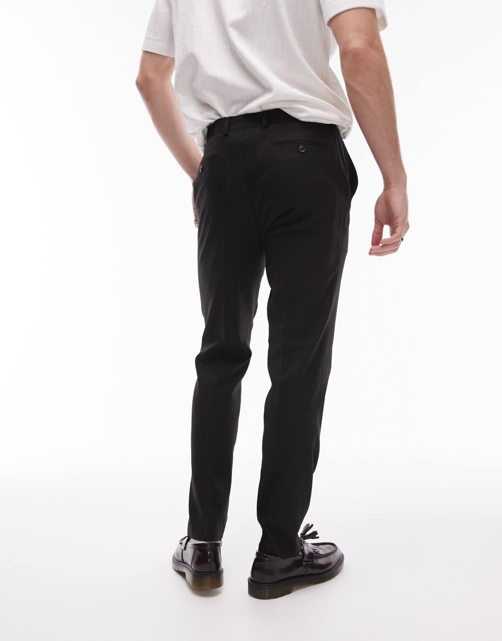 Topman stretch slim textured suit pants in black Product Image