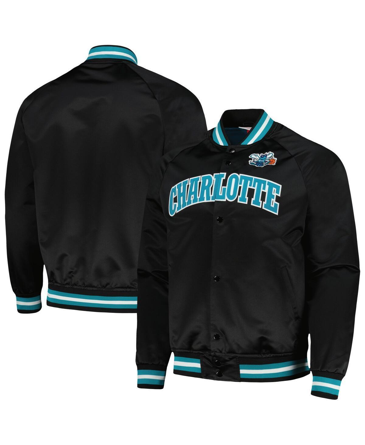 Mens Mitchell & Ness Black Charlotte Hornets Hardwood Classics Throwback Wordmark Raglan Full-Snap Jacket Product Image