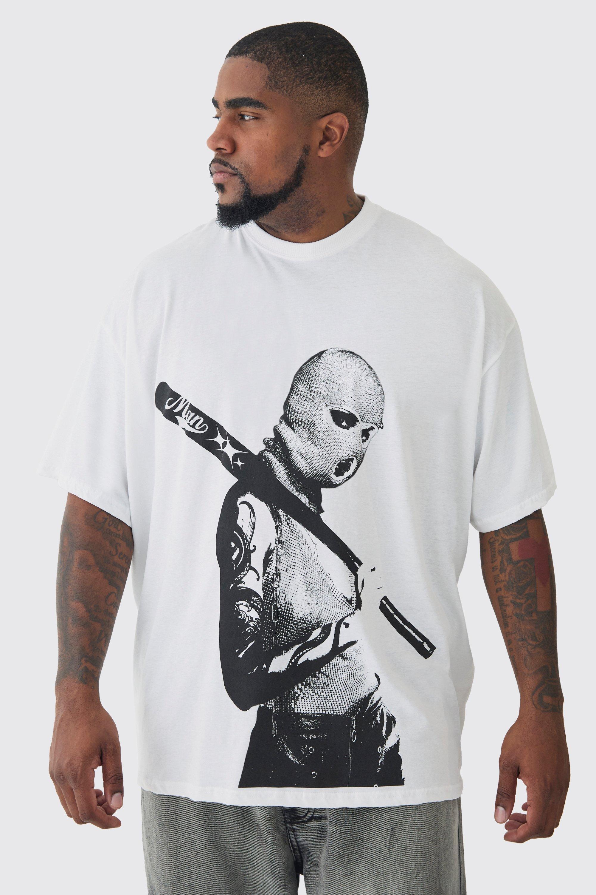 Plus Mono Man Balaclava T-shirt In White | boohooMAN USA Product Image