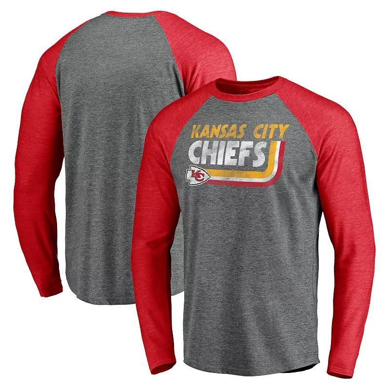 Mens Fanatics Branded Heathered Gray/Heathered Red Kansas City Chiefs Vintage On The Ropes Raglan Tri-Blend Long Sleeve T-Shirt Product Image