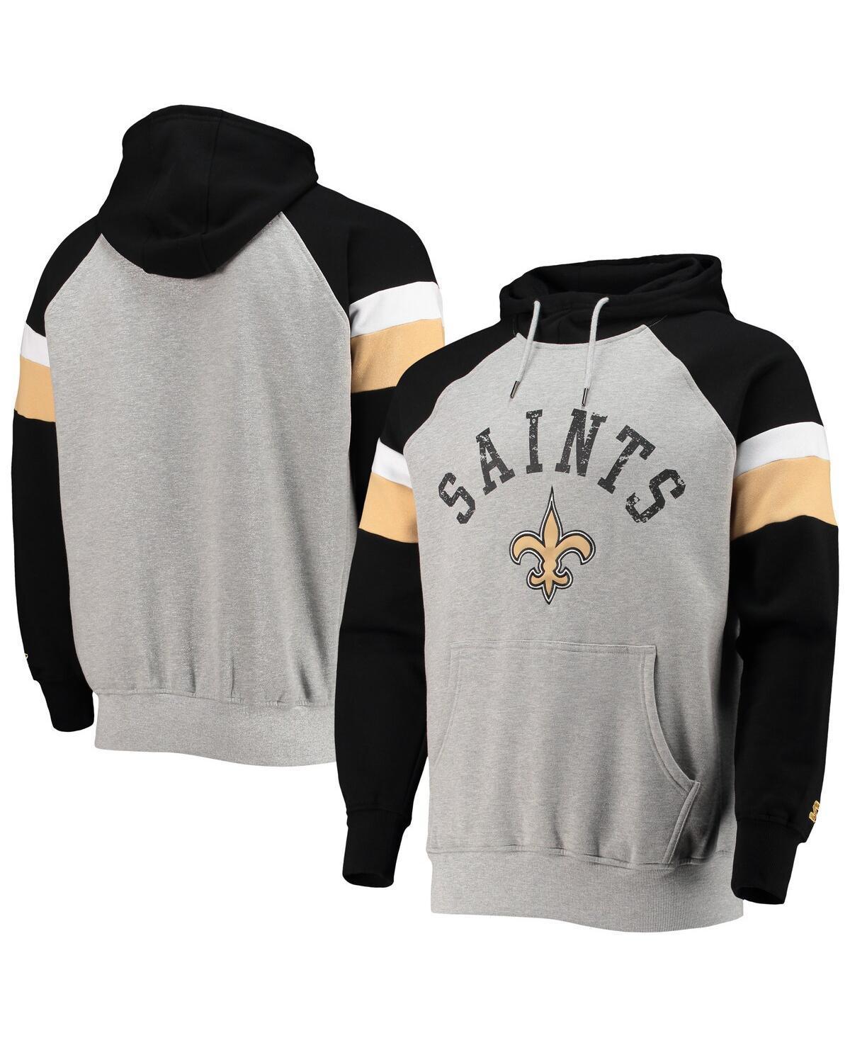 Mens Starter Heathered Gray/Black New Orleans Saints Home Run Raglan Pullover Hoodie Product Image