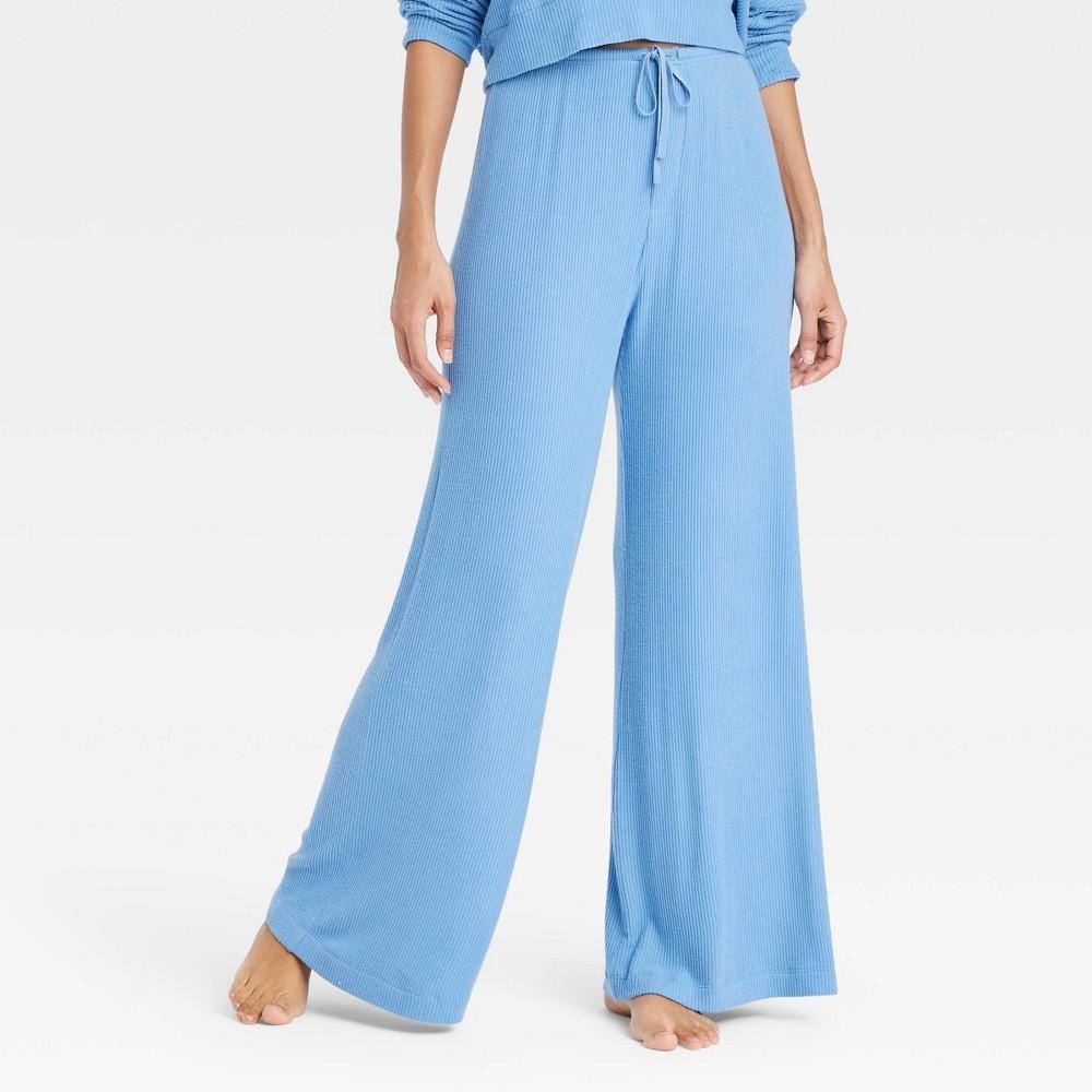 Womens Cozy Ribbed Wide Leg Pants - Auden Blue M Product Image