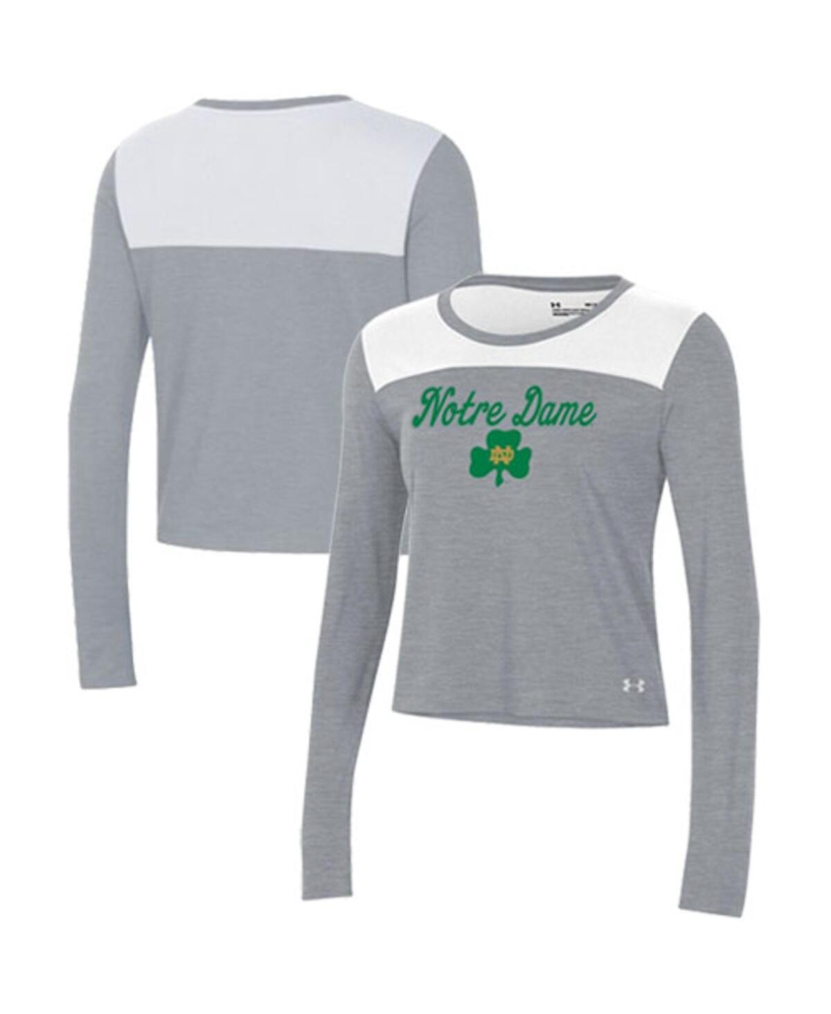 Womens Under Armour /Gray Notre Dame Fighting Irish Vault Cropped Long Sleeve T-Shirt Product Image