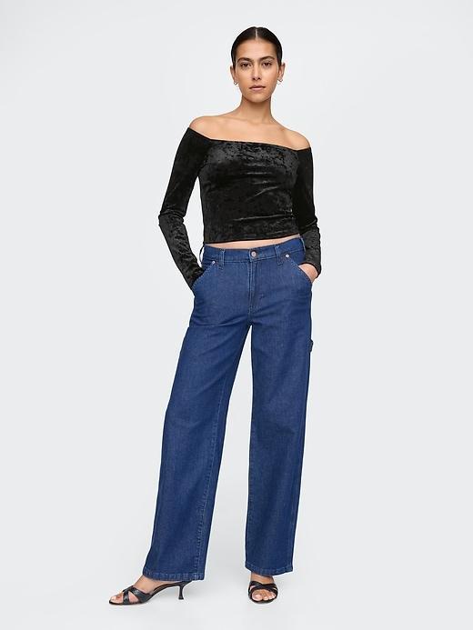 Cropped Velvet Off-Shoulder Top Product Image