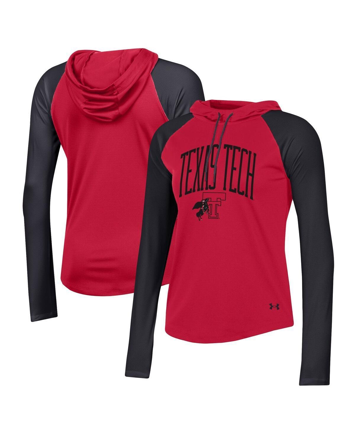 Womens Under Armour Red Texas Tech Red Raiders Gameday Mesh Performance Raglan Hooded Long Sleeve T-Shirt Product Image