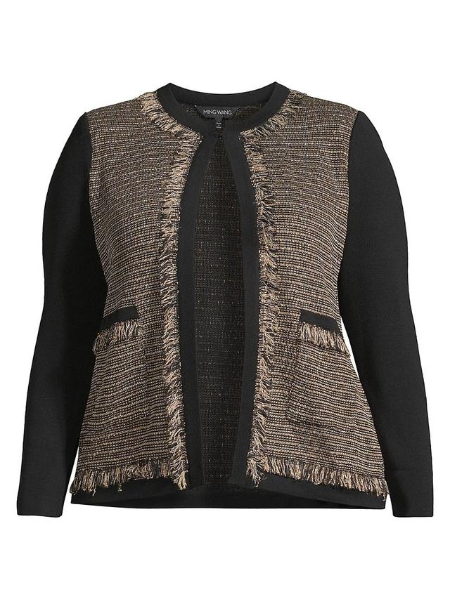 Womens Eyelash-Trim Tweed Knit Jacket Product Image