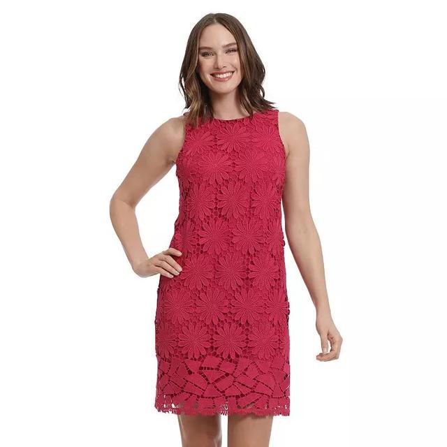 Womens London Times Floral Lace Sleeveless Shift Dress Pink Product Image