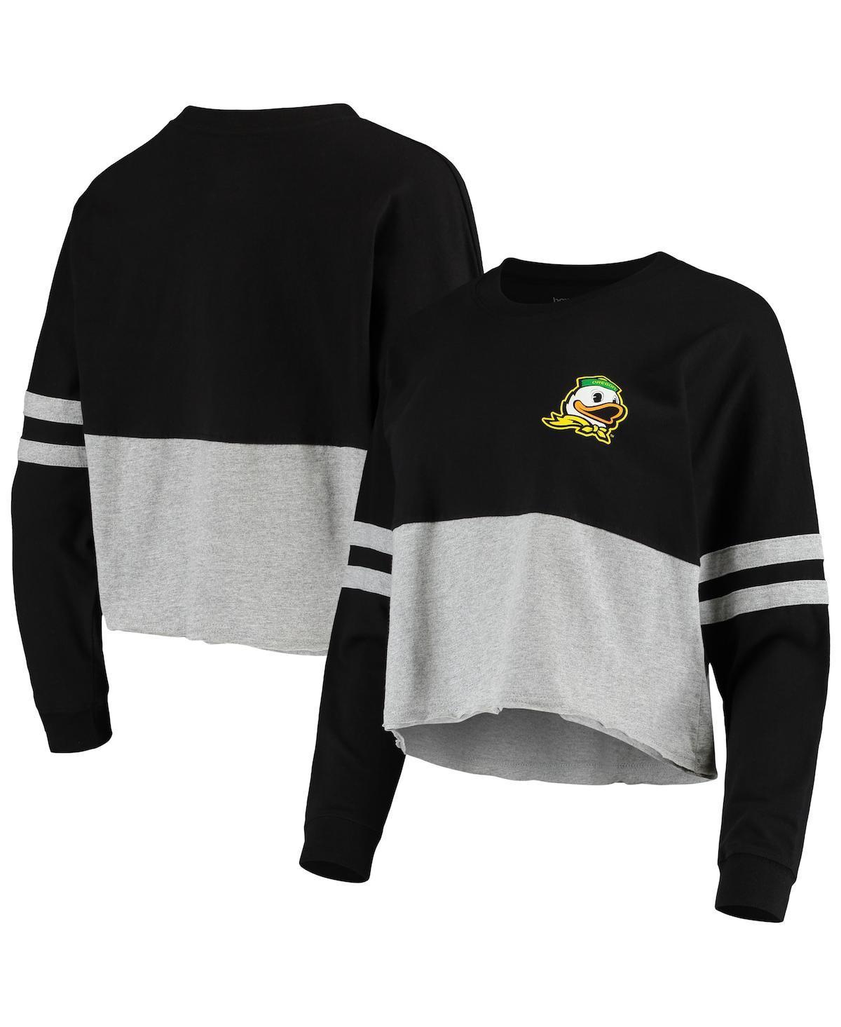 Womens /Heathered Gray Oregon Ducks Cropped Retro Jersey Long Sleeve T-Shirt product image