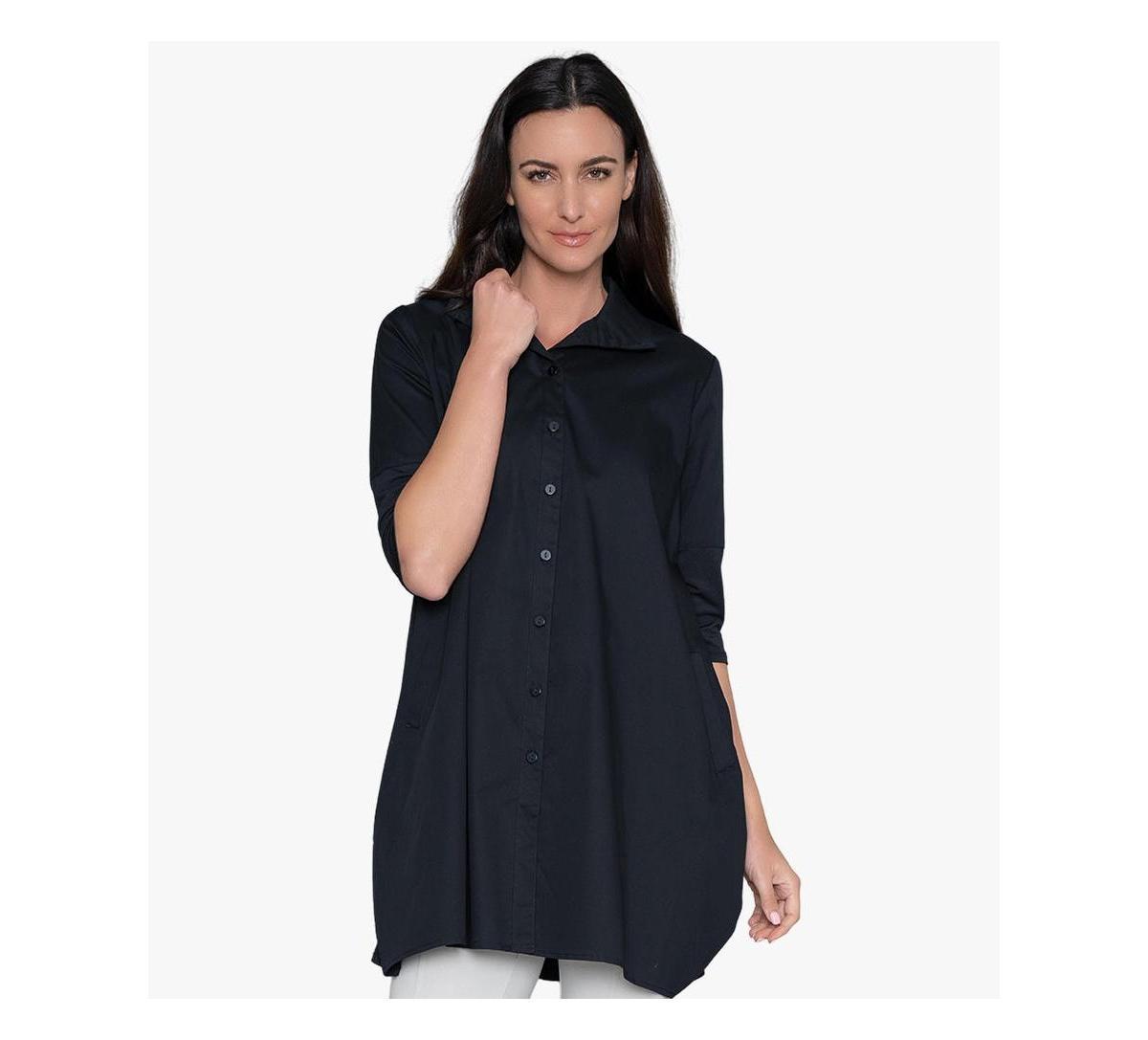 Stella Carakasi Womens 3/4 Sleeve Button-Front Cotton Poplin Shirt Top Tiburon Tunic Icon Product Image