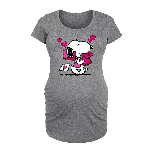 Maternity Peanuts Snoopy Valentine Cards Graphic Tee, Womens Grey Gray Product Image