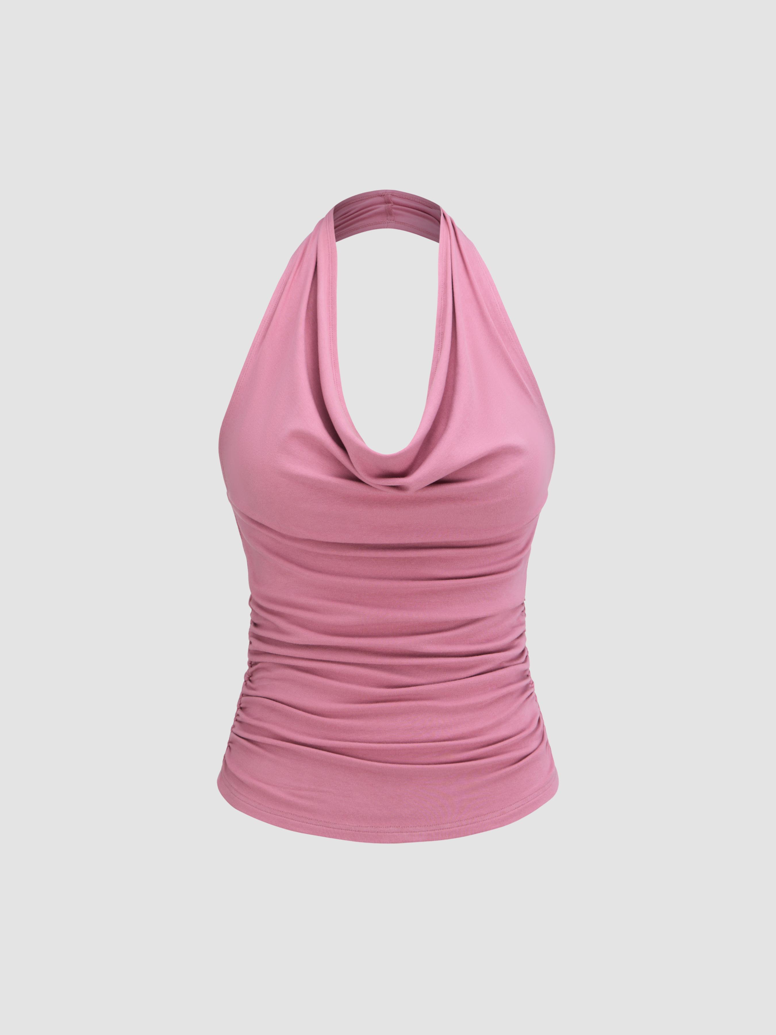 Solid Ruched Halter Top Product Image