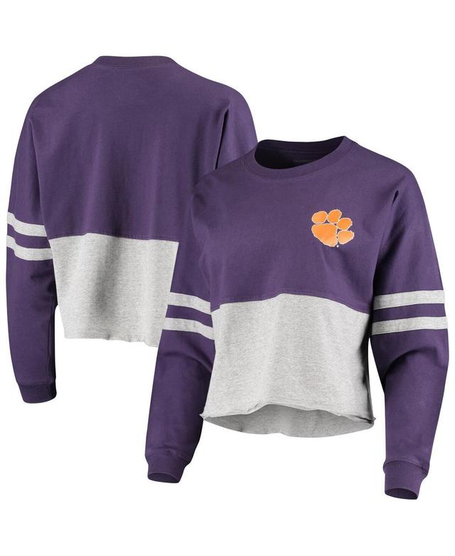 Womens Purple Clemson Tigers Cropped Retro Jersey Long Sleeve T-shirt - Purple Product Image