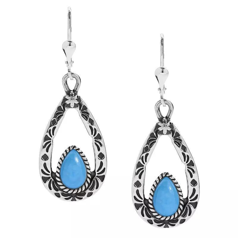 Southwest Spirit Sterling Silver and Turquoise Drop Earrings, Womens, Blue Turquoise Product Image