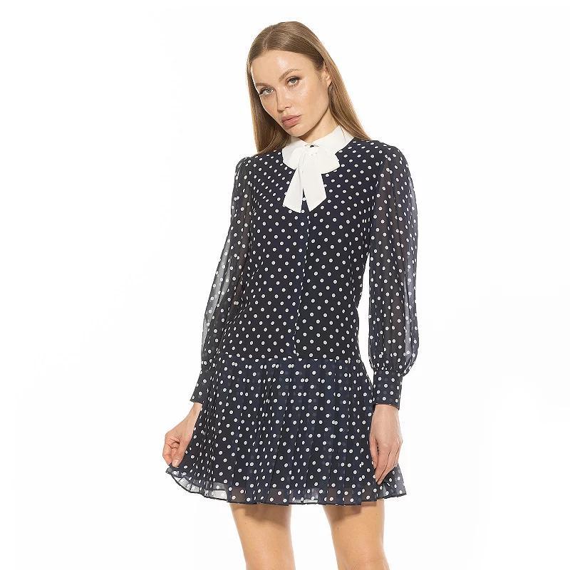 Womens ALEXIA ADMOR Glennis Collared Bow Tie Shift Dress Blue Polka Dot product image