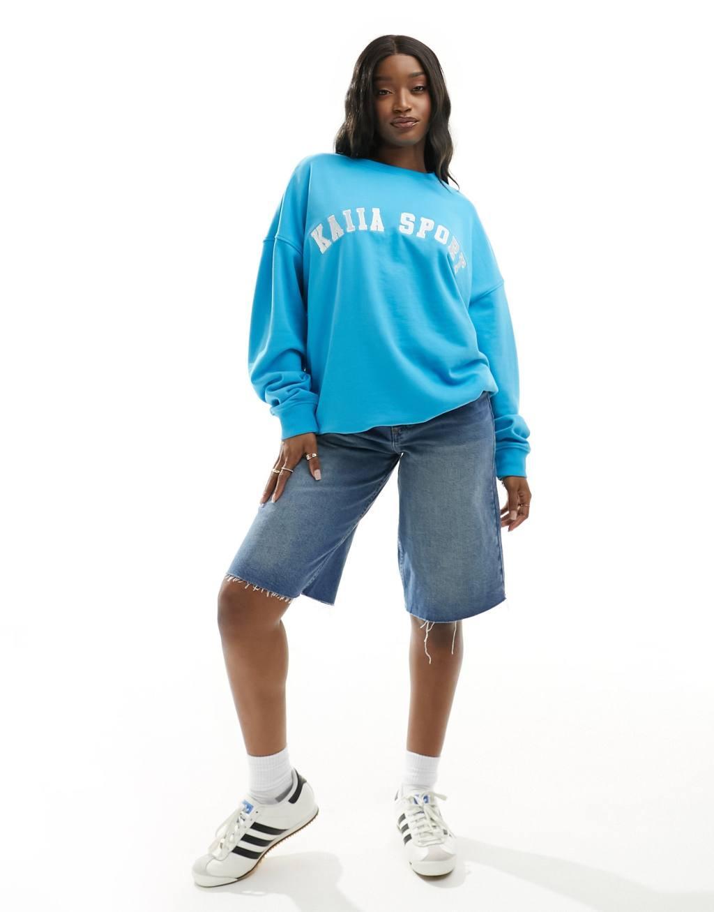 Kaiia sport logo sweatshirt in bright blue Product Image