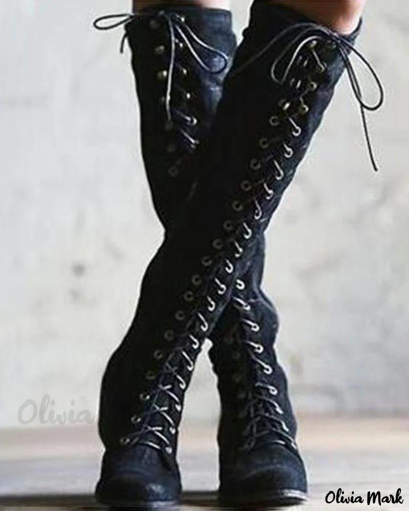 Olivia Mark – Lace-up Boots with Eyelet Detail, Stud Accents, and Side Zipper Closure Product Image