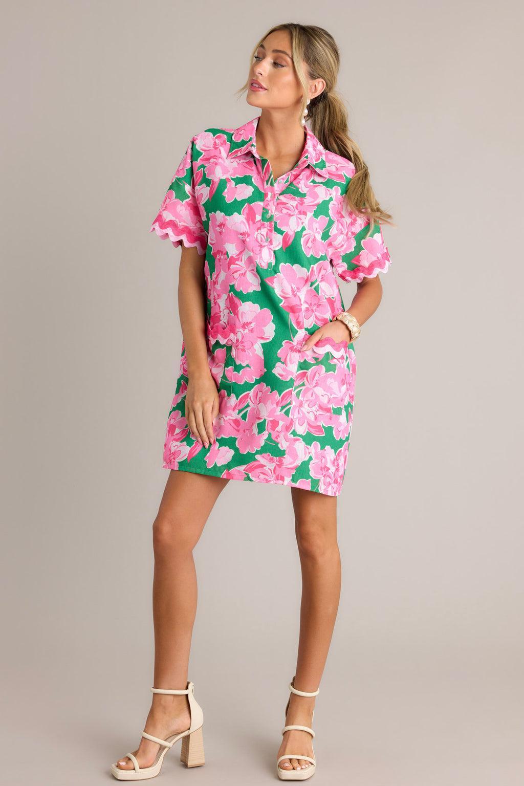 Seaside Serenity Green Multi Floral Mini Shirt Dress Product Image