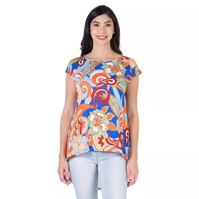 Womens 24Seven Comfort Apparel Multicolor Floral Short Sleeve High Low Tunic Top Product Image