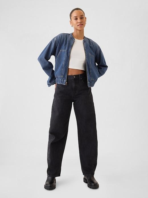 UltraSoft Denim Cropped Bomber Jacket Product Image