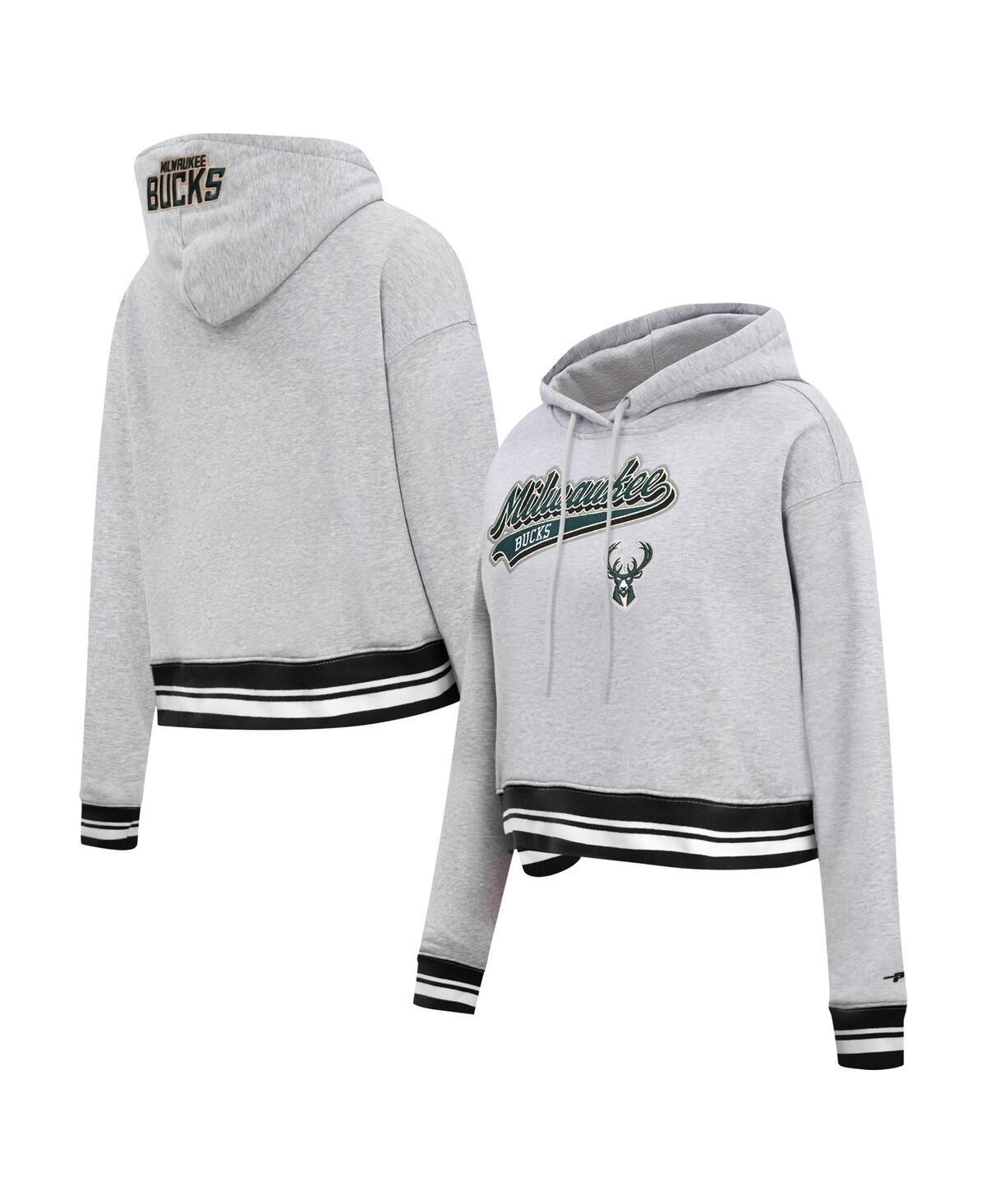 Womens Pro Standard Heather Gray Milwaukee Bucks Script Tail Cropped Pullover Hoodie Product Image