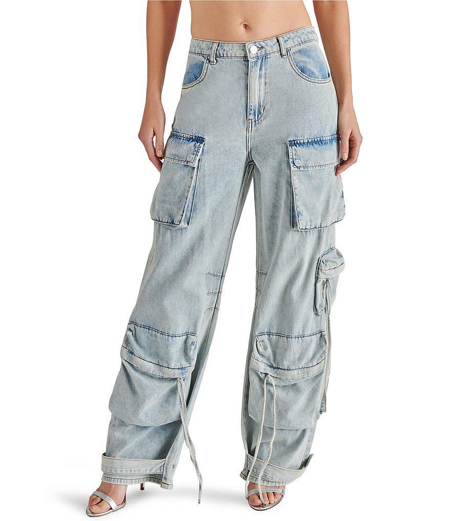 Steve Madden Duo High Waist Wide Leg Cargo Pocket Denim Jeans Product Image