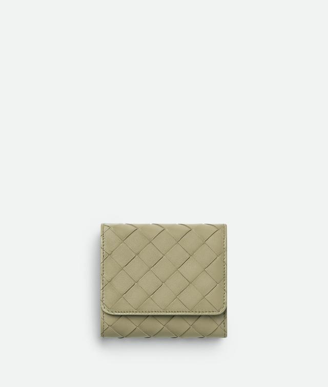 Women's Intrecciato Tri-Fold Wallet With Origami Coin Purse in Travertine / New sauge Product Image