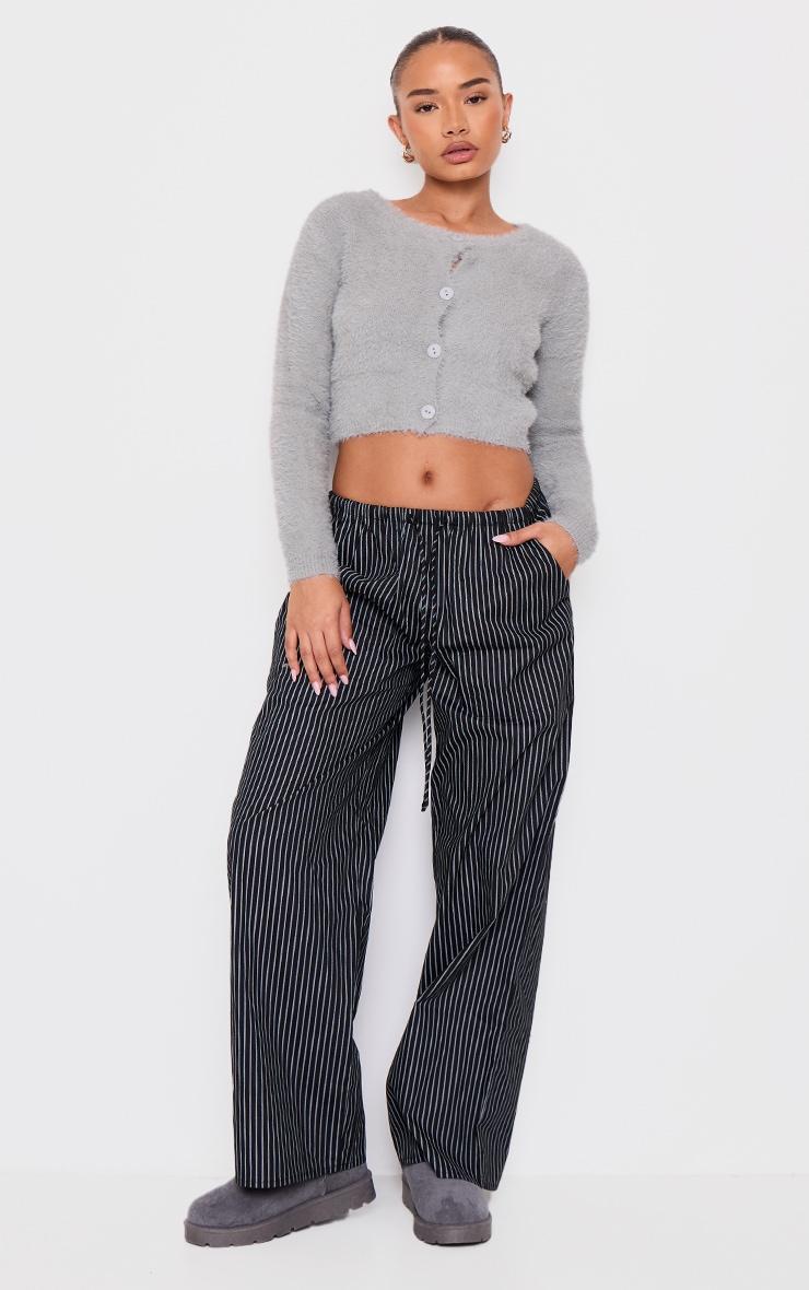 Petite Black Pinstripe Woven Drawstring Waist Low Rise Pants Product Image