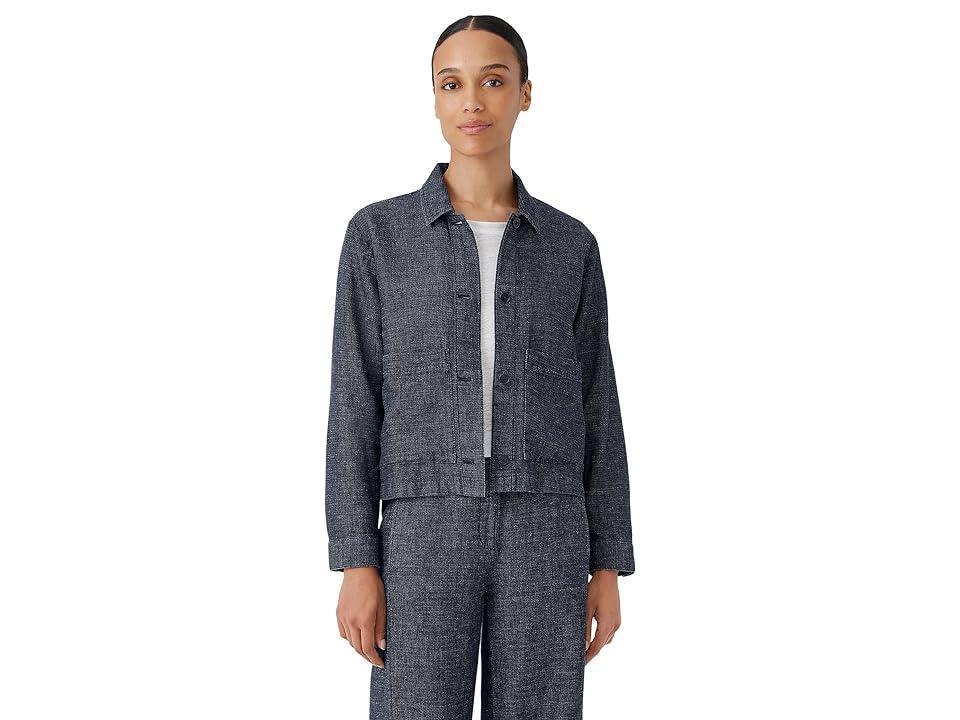 Eileen Fisher Classic Collar Jacket (Denim) Women's Coat Product Image