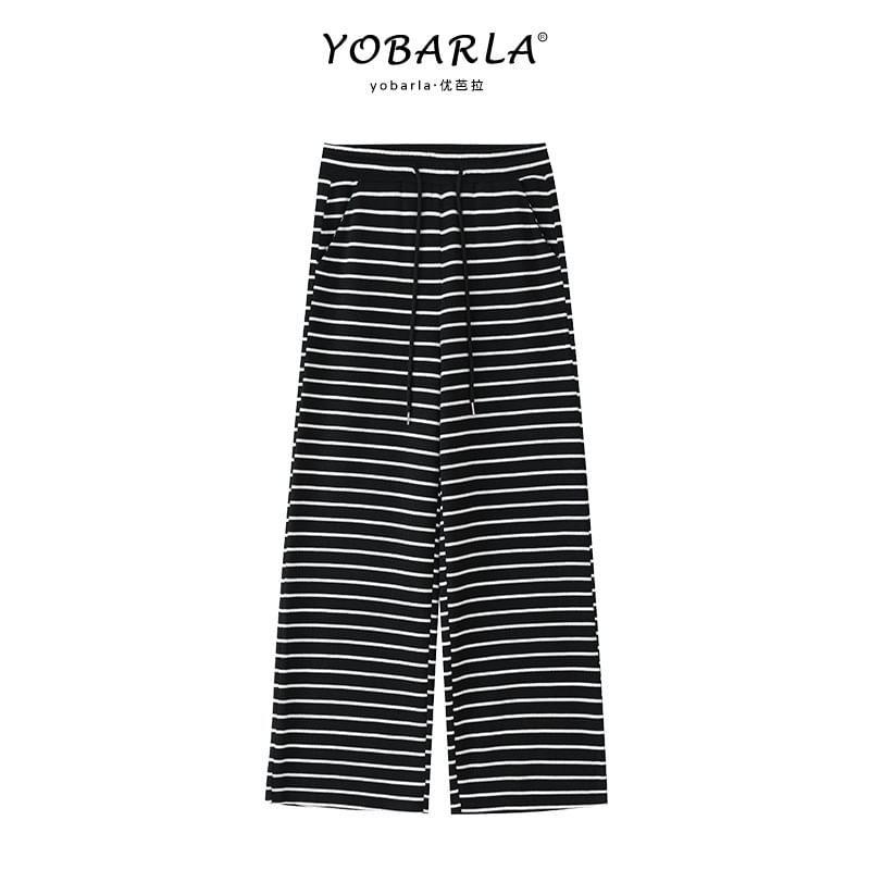 High Waist Striped Wide Leg Pants Product Image