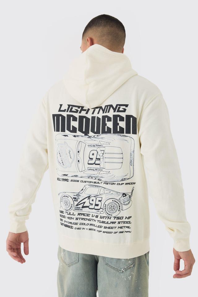 Mens Cream Oversized Lightning McQueen Pixar Cars License Print Hoodie, Cream Product Image