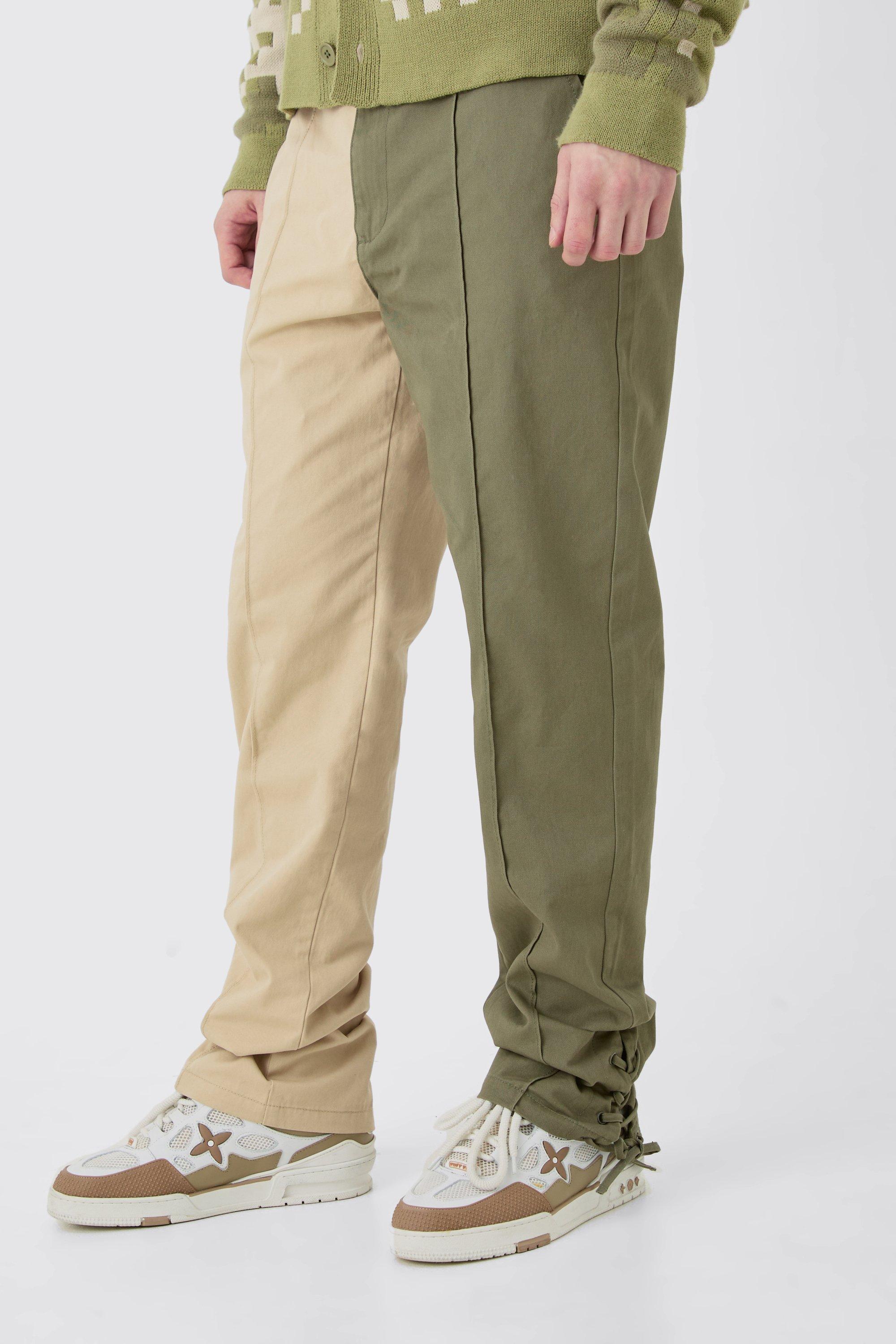 Tall Fixed Waist Straight Leg Washed Splice Trouser | boohooMAN USA Product Image