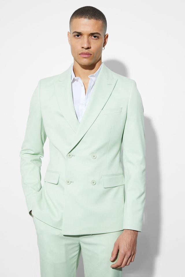 Skinny Double Breasted Linen Suit Jacket | boohooMAN USA Product Image