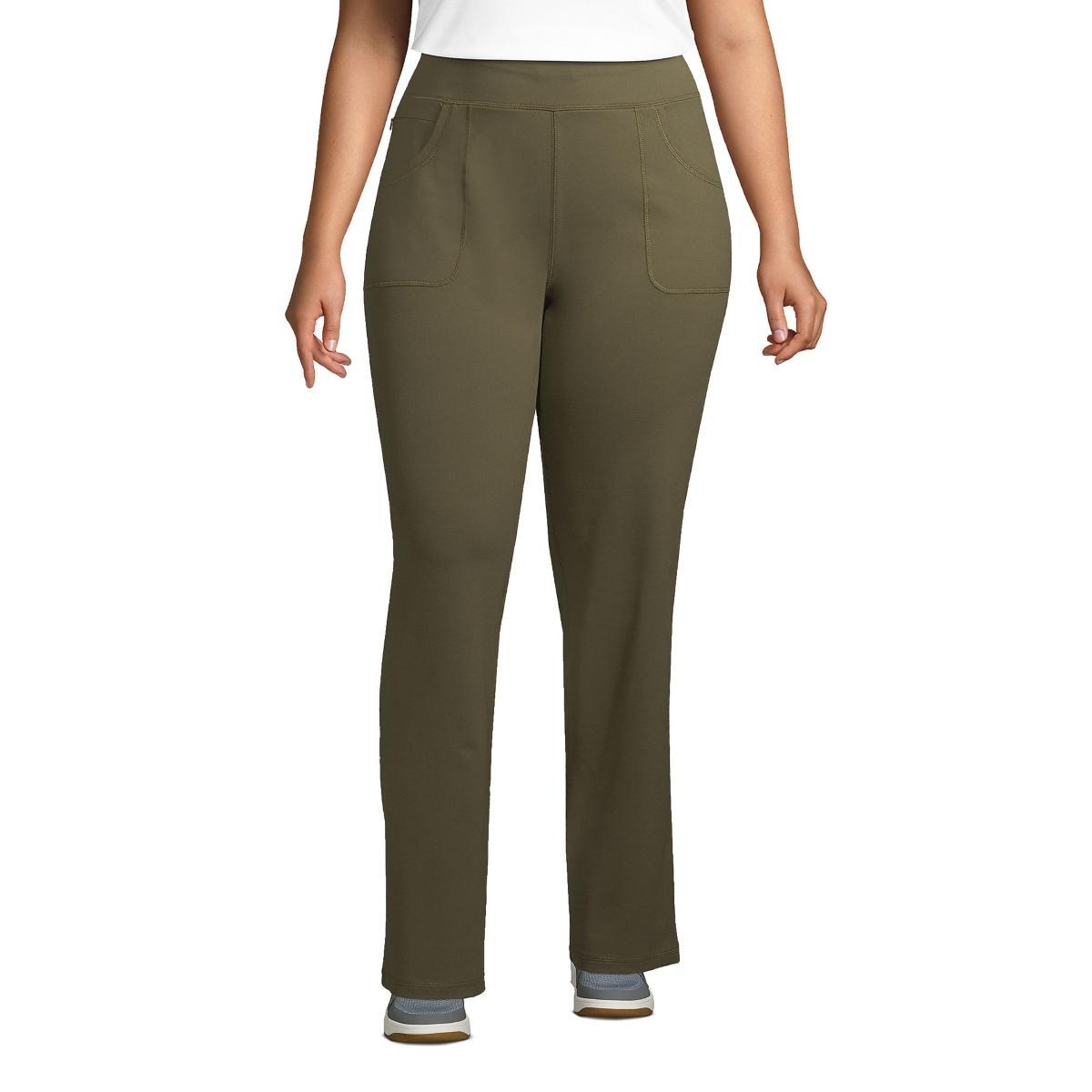 Plus Size Lands End Active Straight-Leg Pants, Womens Green Moss Product Image