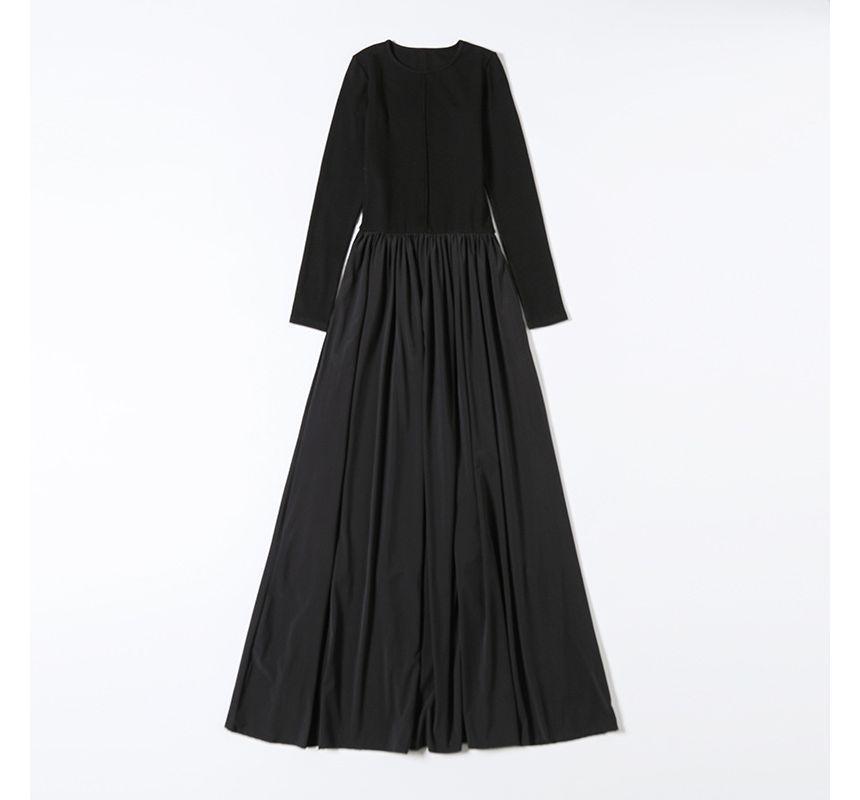 Long-Sleeve Crew Neck Maxi A-Line Dress Product Image