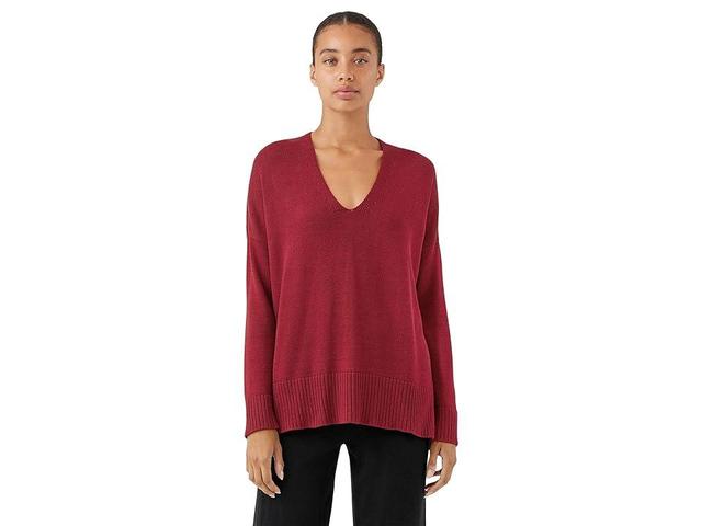 Eileen Fisher V-Neck Box Top (Deep Claret) Women's Clothing Product Image